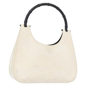 Authentic GUCCI Bamboo Shoulder Bag Leather White Silver 001 3739